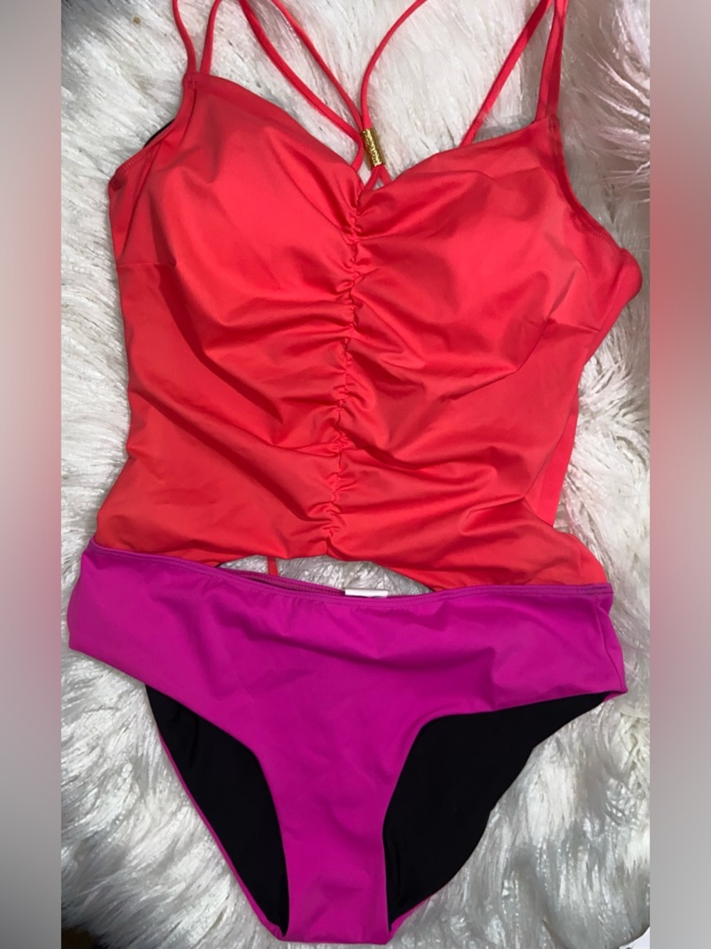 Colorblock One-Piece Swimsuit in Coral and Magenta by